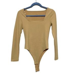 A New Day Tan Long Sleeved Ribbed Bodysuit